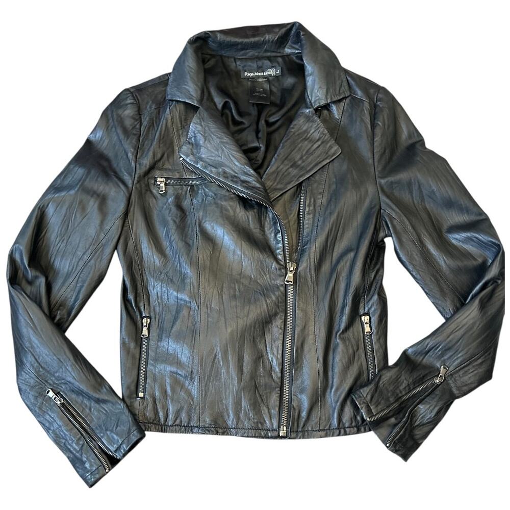 NWOT Paige Black Label Classic Leather Moto Jacket 3 Pockets Fits Women’s 6/8